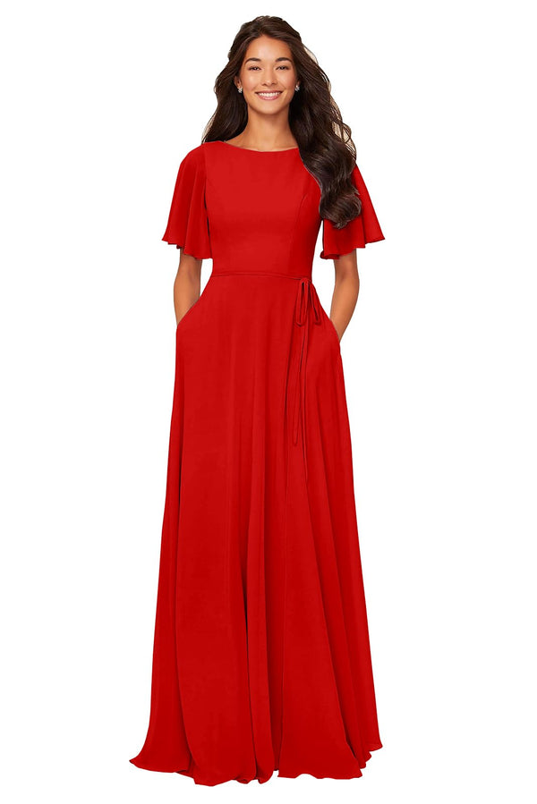 A-line Scoop Floor-Length Chiffon Bridesmaid Dress With Ruffle