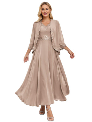 A-line Scoop Knee-Length Lace Chiffon Mother of the Bride Dress With Sequins