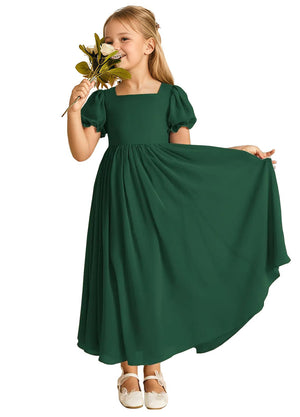 A-line Scoop-Neck Short Sleeves Chiffon Junior Bridesmaid Dress