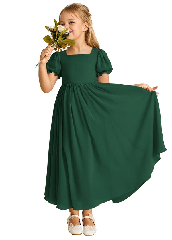 A-line Scoop-Neck Short Sleeves Chiffon Junior Bridesmaid Dress