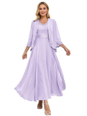 A-line Scoop Knee-Length Lace Chiffon Mother of the Bride Dress With Sequins