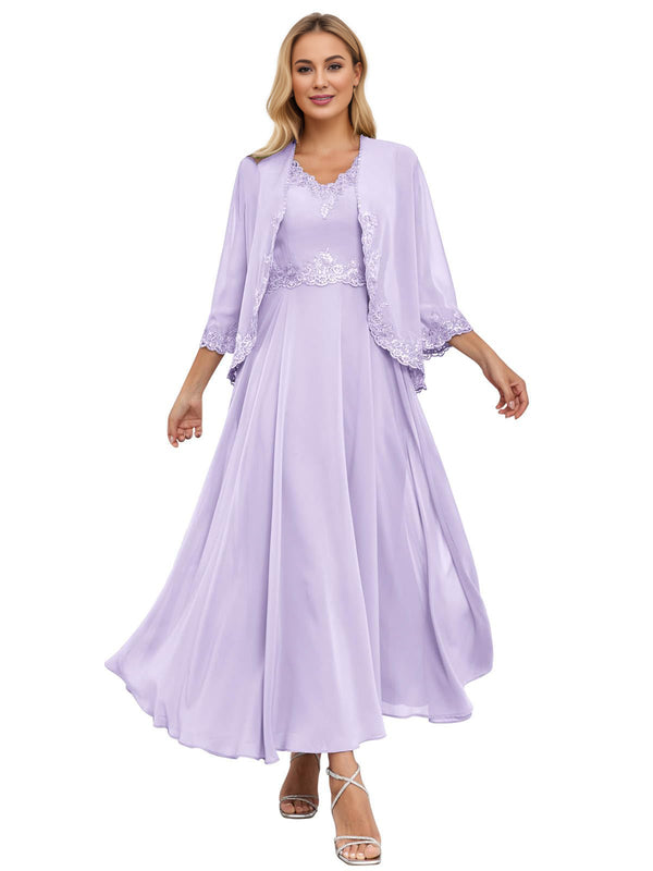 A-line Scoop Knee-Length Lace Chiffon Mother of the Bride Dress With Sequins