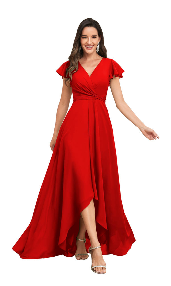 A-line V-Neck Floor-Length Chiffon Bridesmaid Dress With Ruffle