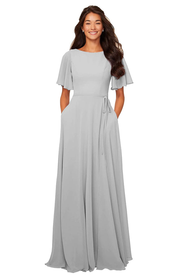 A-line Scoop Floor-Length Chiffon Bridesmaid Dress With Ruffle