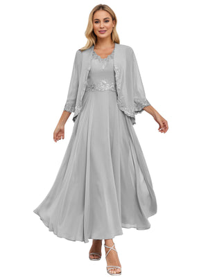 A-line Scoop Knee-Length Lace Chiffon Mother of the Bride Dress With Sequins