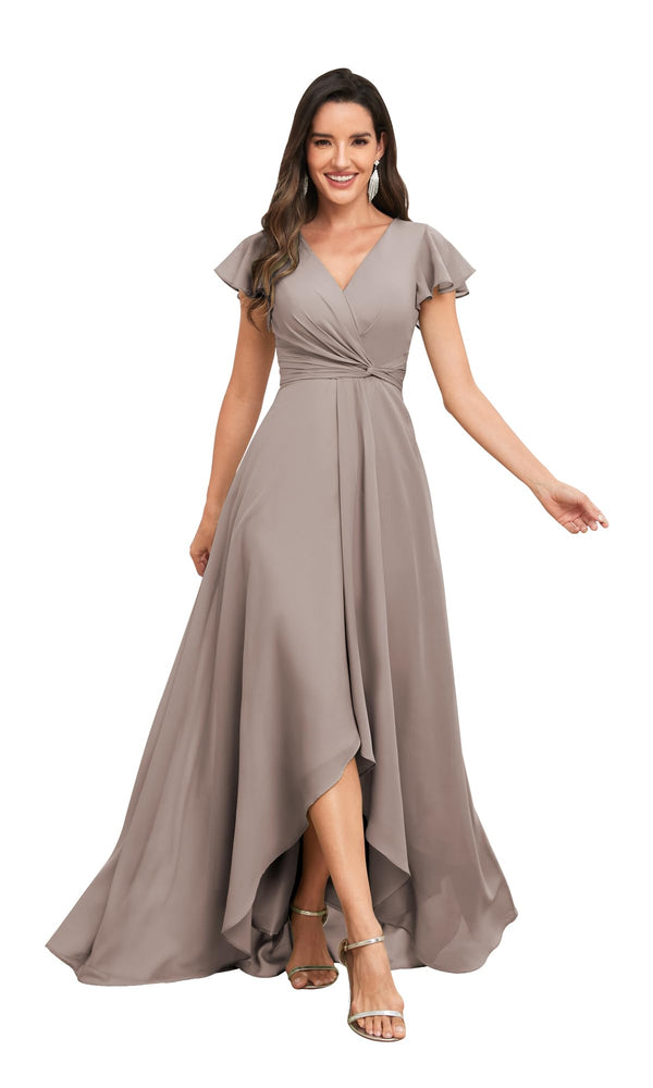 A-line V-Neck Floor-Length Chiffon Bridesmaid Dress With Ruffle