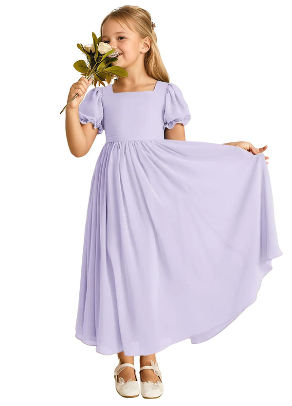 A-line Scoop-Neck Short Sleeves Chiffon Junior Bridesmaid Dress