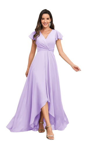 A-line V-Neck Floor-Length Chiffon Bridesmaid Dress With Ruffle