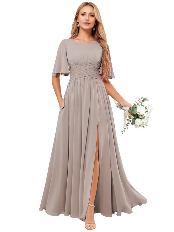 A-line Scoop Floor-Length Chiffon Bridesmaid Dress With Ruffle