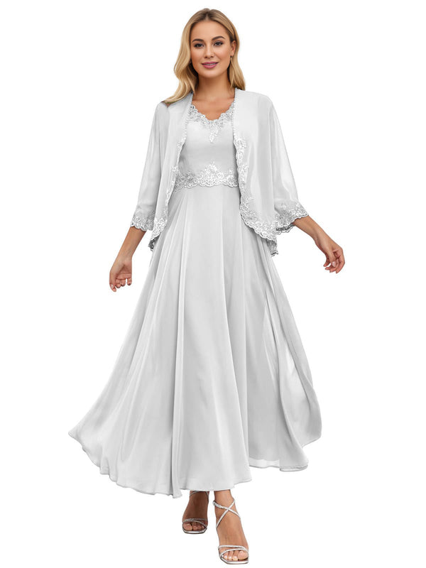 A-line Scoop Knee-Length Lace Chiffon Mother of the Bride Dress With Sequins