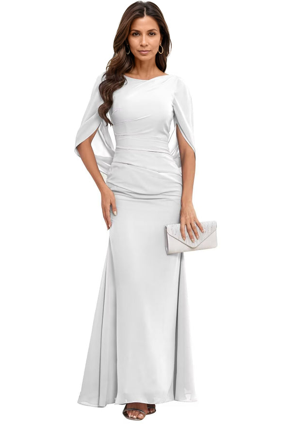 Trumpet/Mermaid Boat Neck Floor-Length Chiffon Mother of the Bride Dress With Pleated