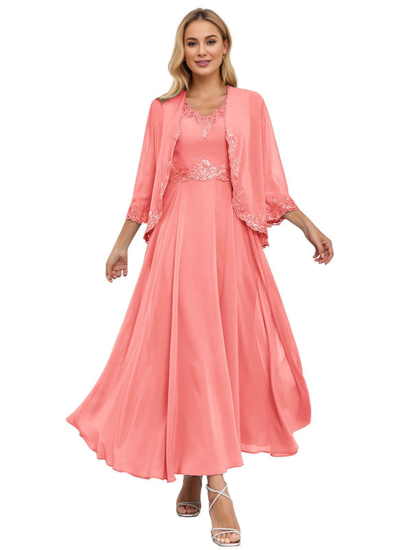 A-line Scoop Knee-Length Lace Chiffon Mother of the Bride Dress With Sequins