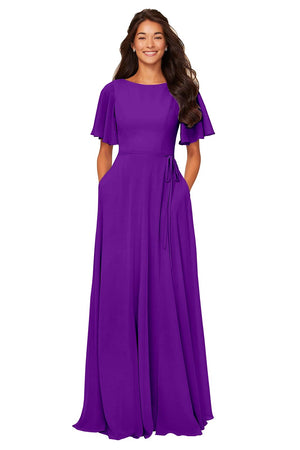 A-line Scoop Floor-Length Chiffon Bridesmaid Dress With Ruffle