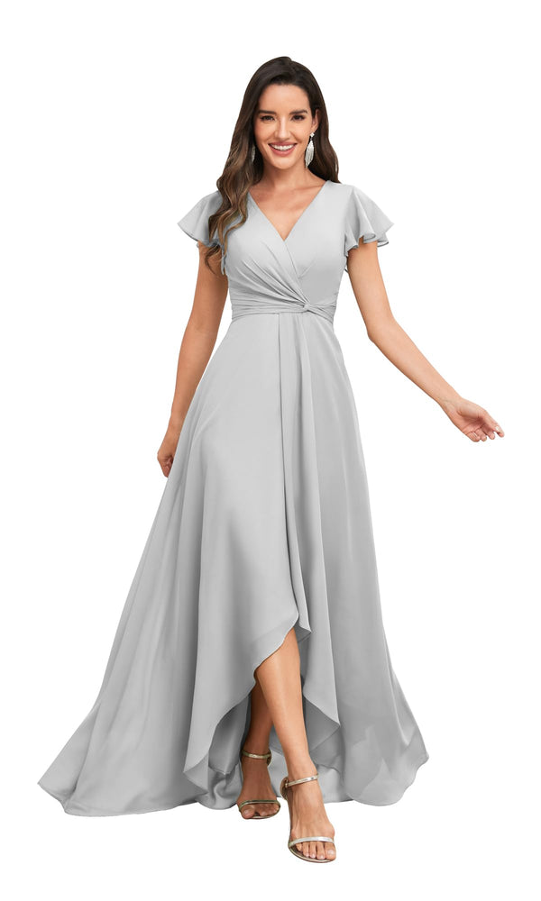 A-line V-Neck Floor-Length Chiffon Bridesmaid Dress With Ruffle