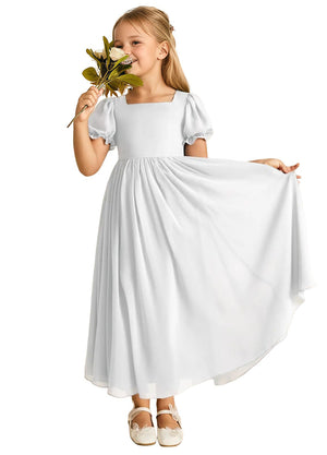 A-line Scoop-Neck Short Sleeves Chiffon Junior Bridesmaid Dress