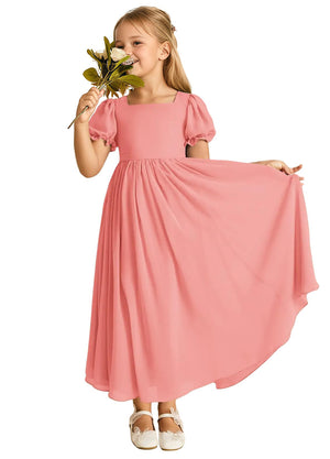 A-line Scoop-Neck Short Sleeves Chiffon Junior Bridesmaid Dress