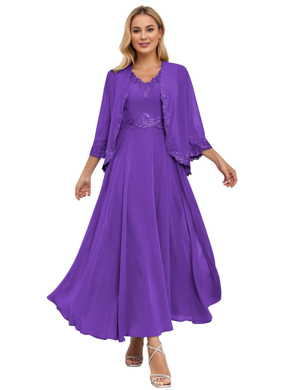 A-line Scoop Knee-Length Lace Chiffon Mother of the Bride Dress With Sequins