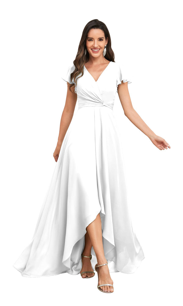 A-line V-Neck Floor-Length Chiffon Bridesmaid Dress With Ruffle