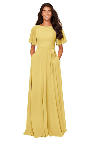 A-line Scoop Floor-Length Chiffon Bridesmaid Dress With Ruffle