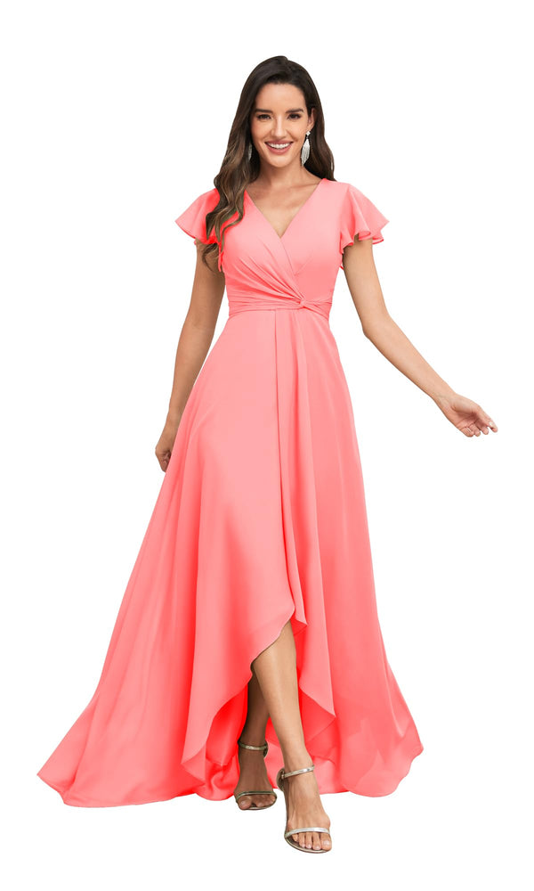A-line V-Neck Floor-Length Chiffon Bridesmaid Dress With Ruffle