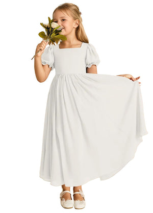 A-line Scoop-Neck Short Sleeves Chiffon Junior Bridesmaid Dress