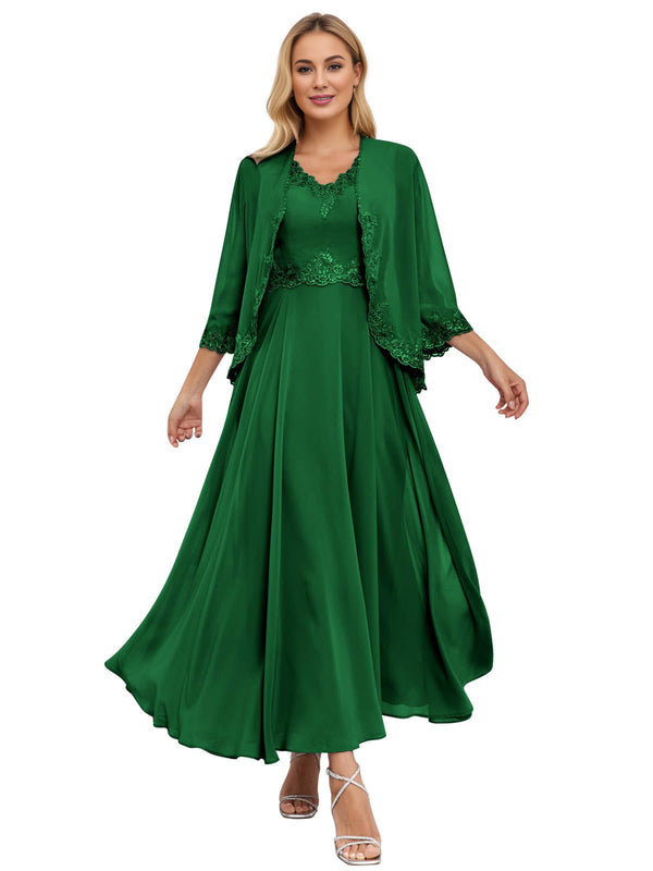 A-line Scoop Knee-Length Lace Chiffon Mother of the Bride Dress With Sequins