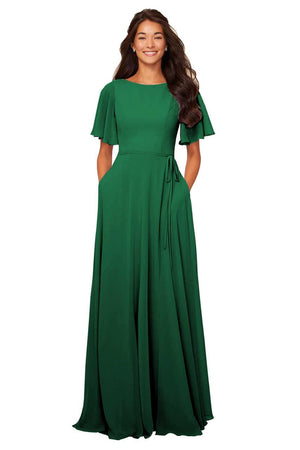 A-line Scoop Floor-Length Chiffon Bridesmaid Dress With Ruffle