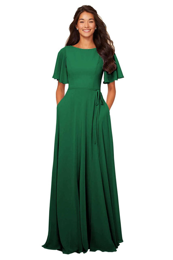A-line Scoop Floor-Length Chiffon Bridesmaid Dress With Ruffle