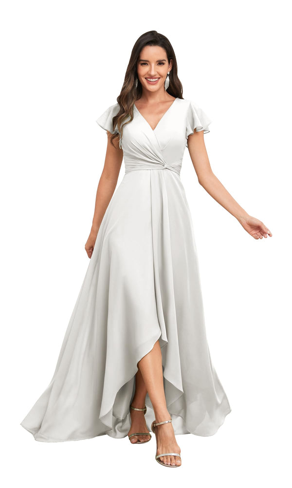 A-line V-Neck Floor-Length Chiffon Bridesmaid Dress With Ruffle