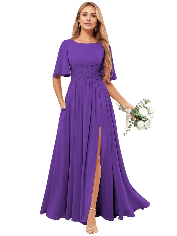 A-line Scoop Floor-Length Chiffon Bridesmaid Dress With Ruffle
