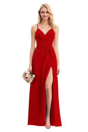 A-line V-Neck Floor-Length Chiffon Bridesmaid Dress With Ruffle