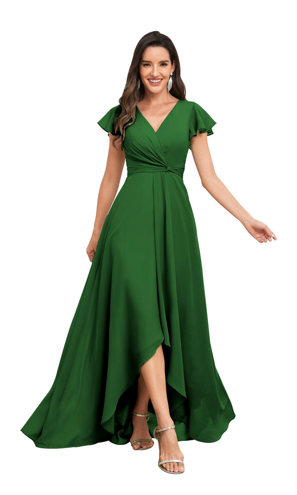 A-line V-Neck Floor-Length Chiffon Bridesmaid Dress With Ruffle