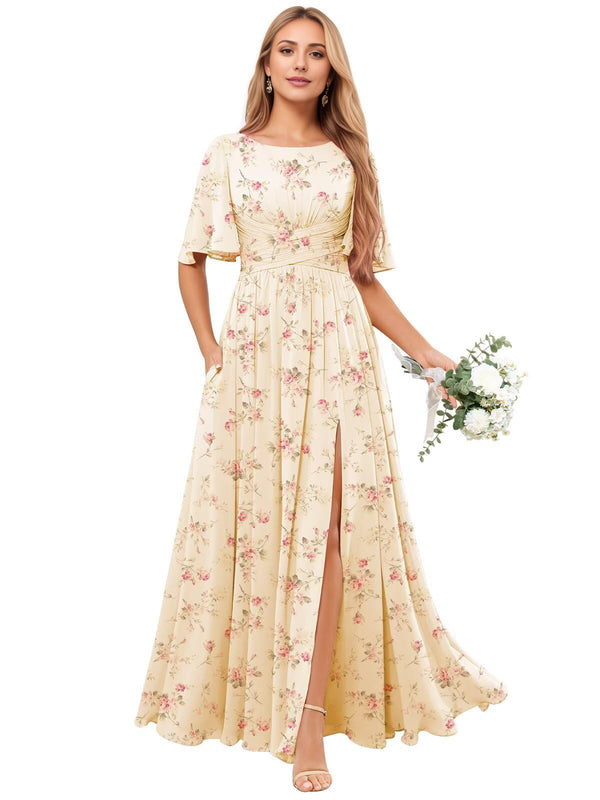 A-line Scoop Floor-Length Chiffon Bridesmaid Dress With Ruffle