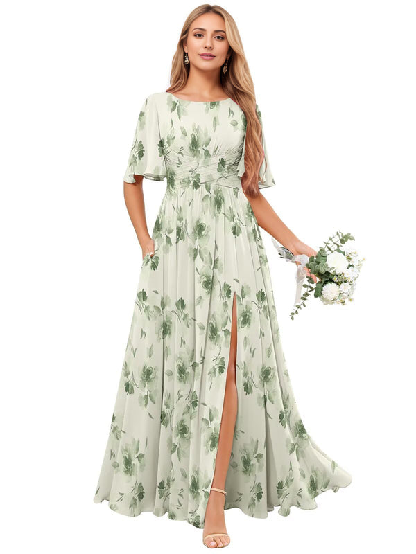 A-line Scoop Floor-Length Chiffon Bridesmaid Dress With Ruffle