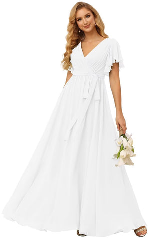A-line V-Neck Floor-Length Chiffon Bridesmaid Dress With Ruffle