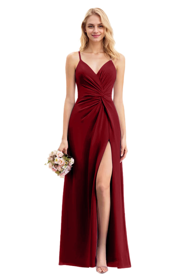 A-line V-Neck Floor-Length Chiffon Bridesmaid Dress With Ruffle