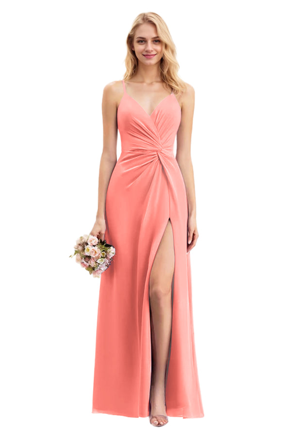 A-line V-Neck Floor-Length Chiffon Bridesmaid Dress With Ruffle