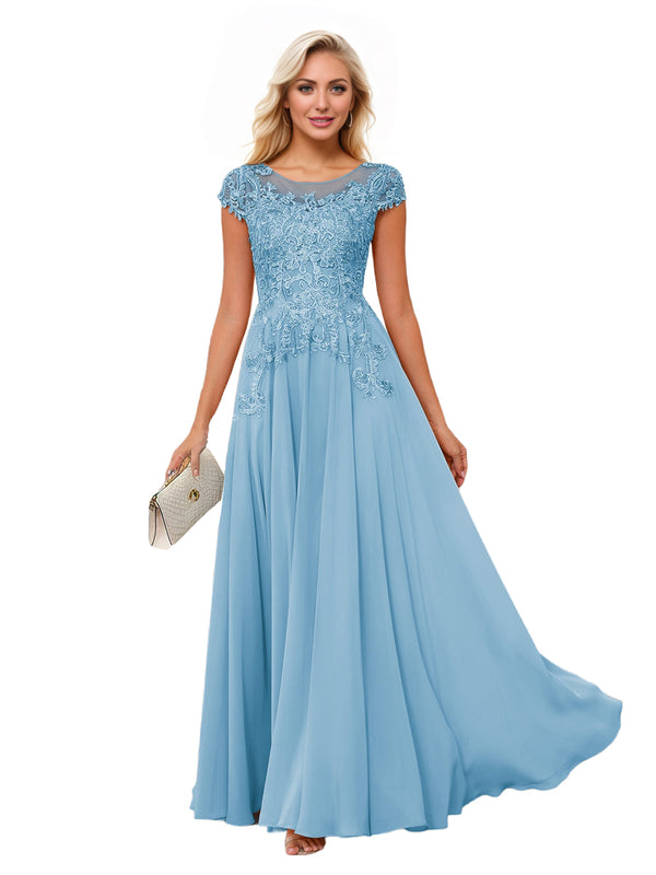 A-line Scoop Illusion Floor-Length Lace Chiffon Mother of the Bride Dress With Sequins