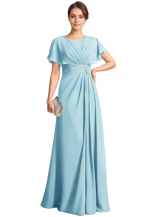 A-line Scoop Floor-Length Chiffon Mother of the Bride Dress With Pleated Beading