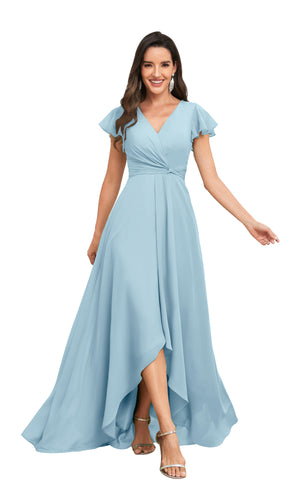 A-line V-Neck Floor-Length Chiffon Bridesmaid Dress With Ruffle
