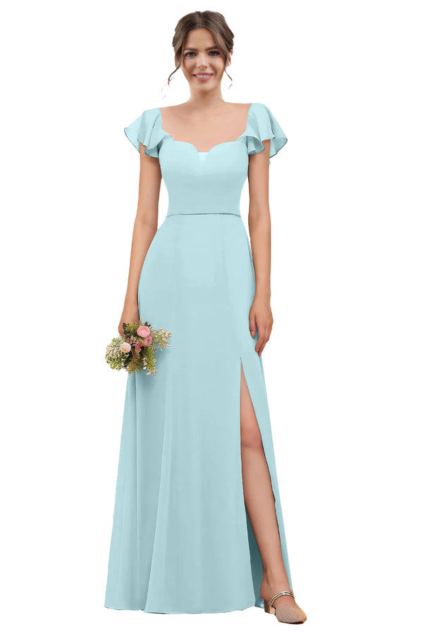 A-line V-Neck Floor-Length Chiffon Bridesmaid Dress With Ruffle