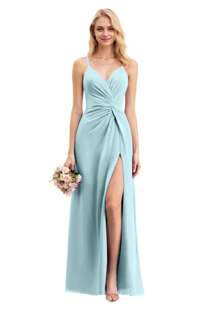 A-line V-Neck Floor-Length Chiffon Bridesmaid Dress With Ruffle