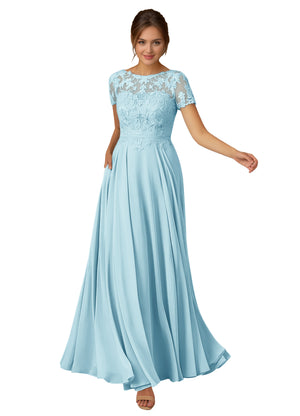 A-line Scoop Illusion Floor-Length Lace Chiffon Mother of the Bride Dress With Sequins