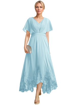 A-line Scoop Illusion Ankle-Length Lace Chiffon Mother of the Bride Dress With Sequins