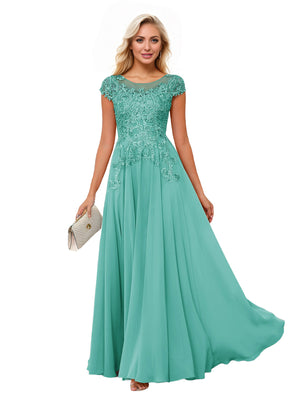 A-line Scoop Illusion Floor-Length Lace Chiffon Mother of the Bride Dress With Sequins