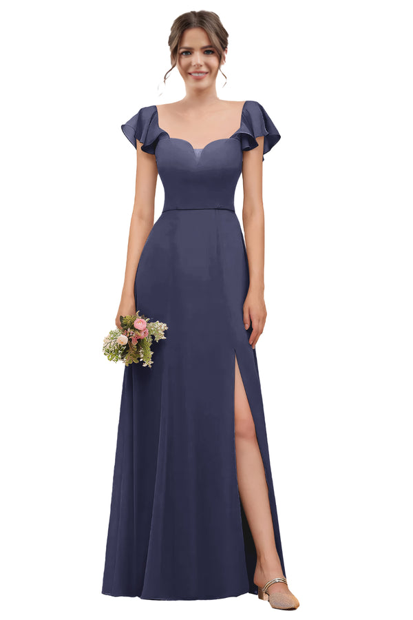A-line V-Neck Floor-Length Chiffon Bridesmaid Dress With Ruffle