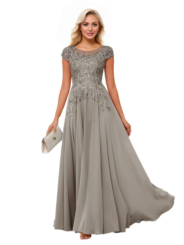 A-line Scoop Illusion Floor-Length Lace Chiffon Mother of the Bride Dress With Sequins