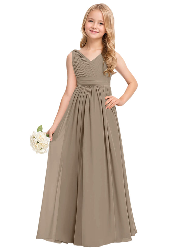 A-line V-Neck Floor-Length Chiffon Junior Bridesmaid Dress