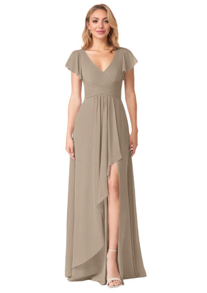 A-line V-Neck Floor-Length Chiffon Bridesmaid Dress With Ruffle