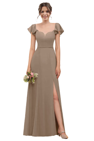 A-line V-Neck Floor-Length Chiffon Bridesmaid Dress With Ruffle